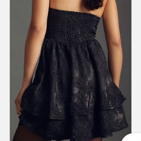 New Anthropologie Bhanuni by Jyoti Strapless Mini Dress Black Embroidered - Picture 3 of 8